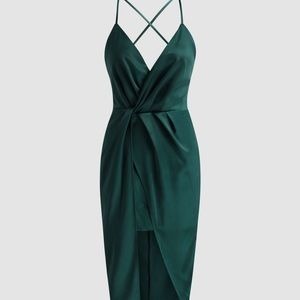 Brand New Solid Backless Twist Front Midi Dress